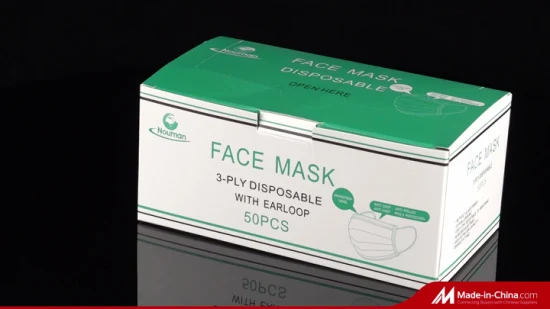Одноразовая заводская защитная маска с трехслойной ушной петлей для хирургических процедур.