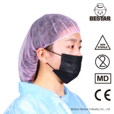CE сертифицированная одноразовая маска из нетканого материала типа Iir En14683 Bfe99% хирургическая медицинская черная гражданская маска для лица с ушной петлей Поставщик из белого списка Китая